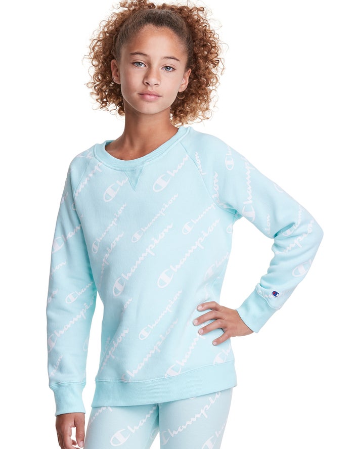 Sudadera Champion Niña - Fleece Raglan Allover Logo ( Azules Claro ) 9481760-HF